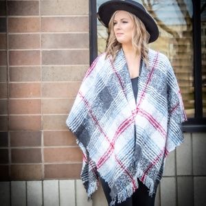 New trendy plaid red,blue, and black shawl wrap